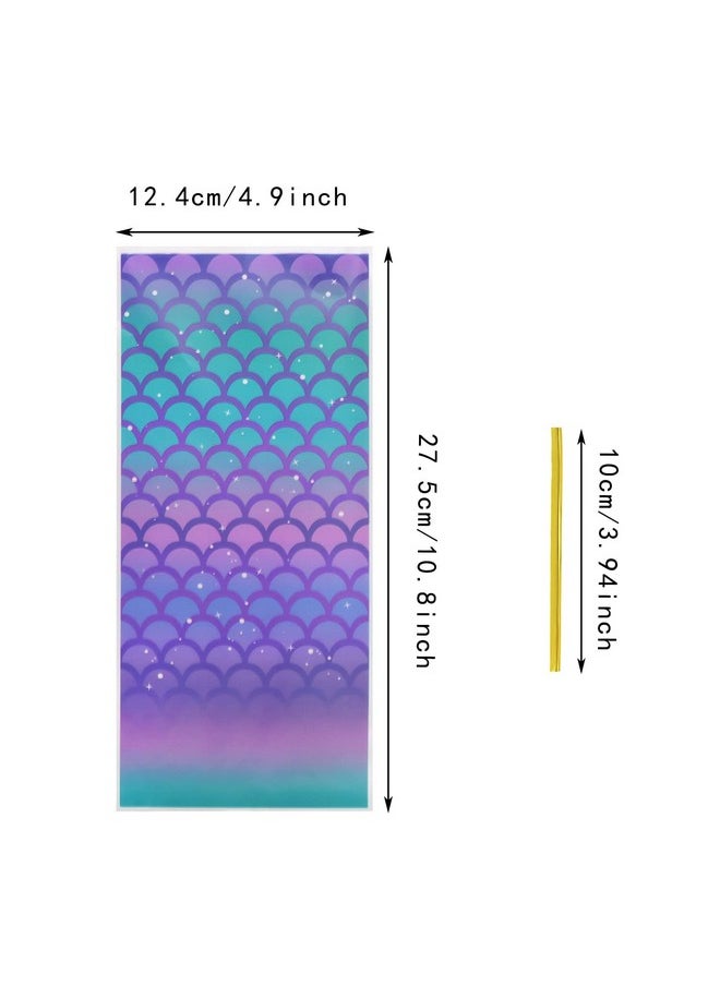PENTA ANGEL Mermaid Party Favor Bags 50Pcs Plastic Flat Cello Cellophane Candy Goodie Treat Bakery Bags With 50Pcs Twist Ties For Wedding Birthday Gift Wrapping (Blue&Purple)  - Image 2