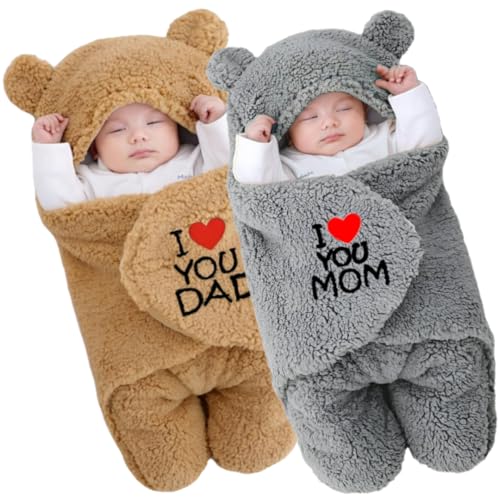 BRANDONN New Born Baby Blanket Pack of Hooded Swaddle Crib Wrapper Or Wearable Blanket for Baby Boys and Girls Pack of 2, (0-6 Months) - Image 1