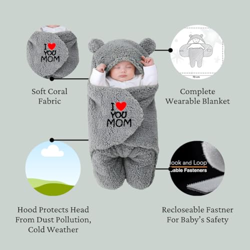 BRANDONN New Born Baby Blanket Pack of Hooded Swaddle Crib Wrapper Or Wearable Blanket for Baby Boys and Girls Pack of 2, (0-6 Months) - Image 2