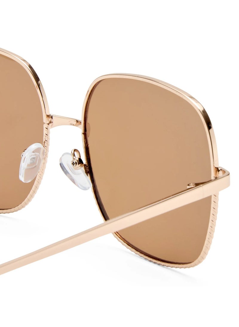 Solarized نظارات شمسية كبيرة الحجم من ROPE باللون الذهبي/البيج – نظارات مصممة بتصميم جريء كبير الحجم UV400، نظارات مربعة عصرية كبيرة، نظارات موضة يومية للنساء - Image 1