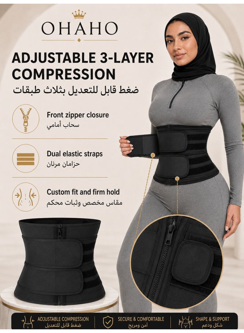 آه آه حزام شد الخصر من OHAHO للنساء، حزام تعرق من النيوبرين مع أحزمة ضغط قابلة للتعديل، مشد خصر للتحكم بالبطن ودعم الظهر للتمارين والجيم والاستخدام اليومي، أسود - Image 5