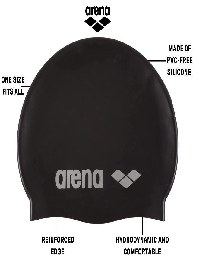 arena Classic Unisex Silicone Swim Cap For Adults, Training And Racing, 100% Silicone, Wrinkle-Free, Silver/Black - Image 3