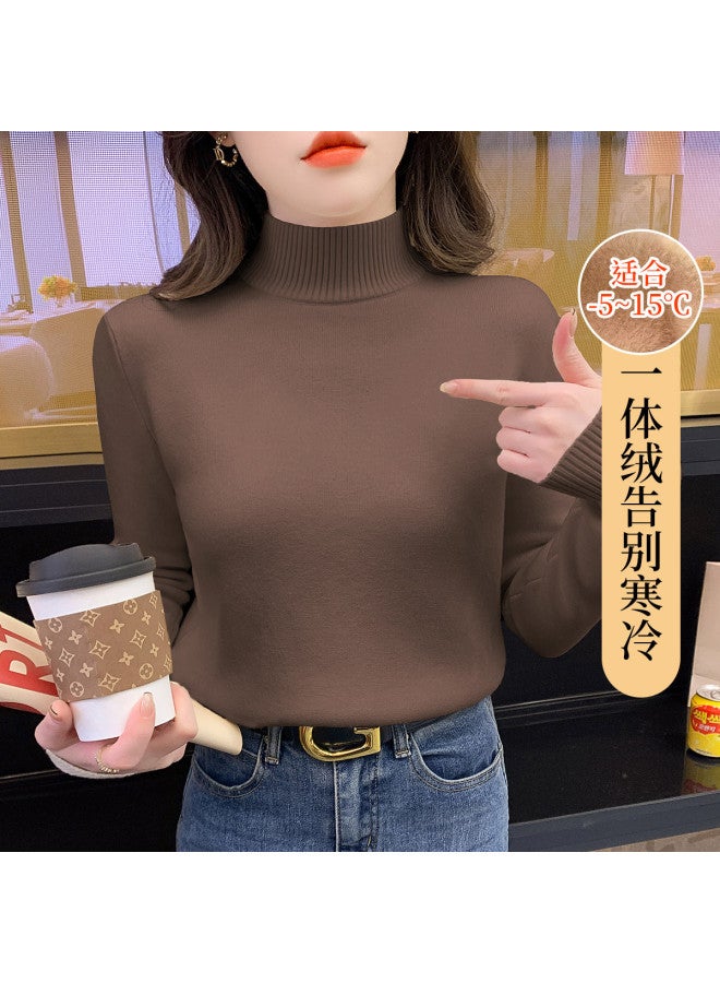 Modal High Neck Integrated Fleece Thickened Autumn And Winter Inner Wear Pullover Knitted Sweater For Women, Warm Top For Women - Image 3