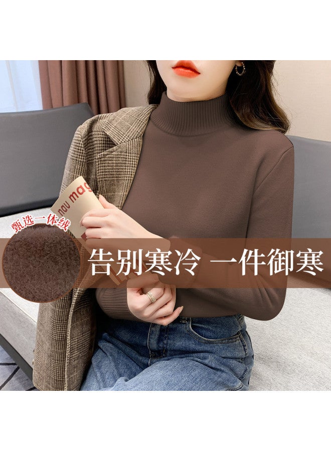 Modal High Neck Integrated Fleece Thickened Autumn And Winter Inner Wear Pullover Knitted Sweater For Women, Warm Top For Women - Image 4