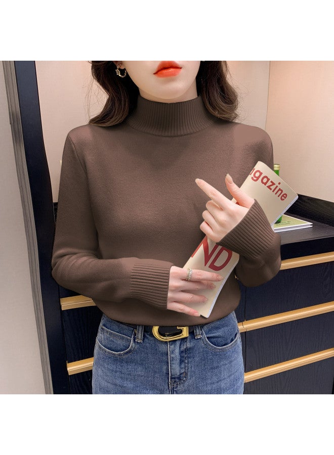 Modal High Neck Integrated Fleece Thickened Autumn And Winter Inner Wear Pullover Knitted Sweater For Women, Warm Top For Women - Image 5