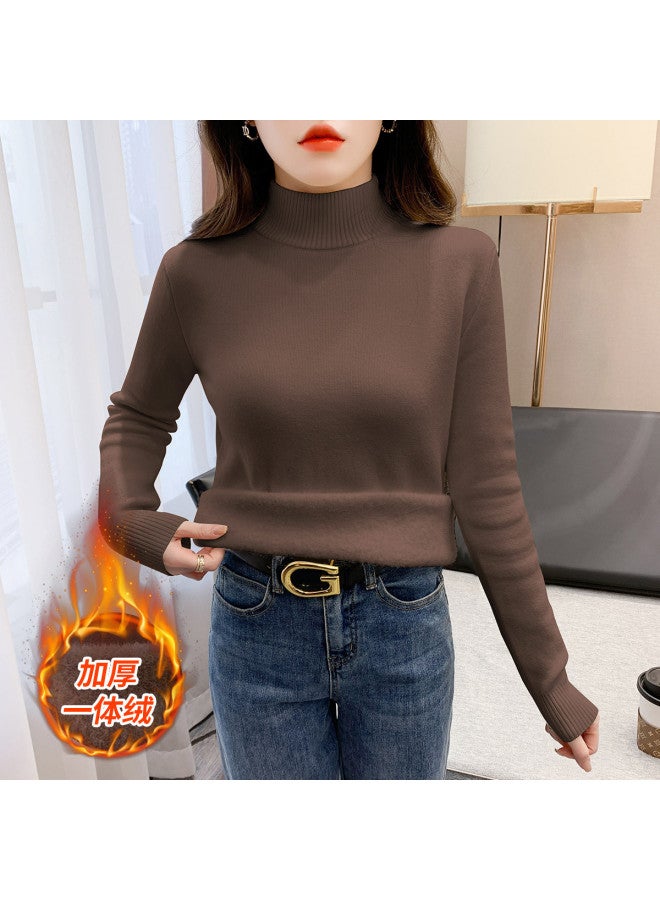 Modal High Neck Integrated Fleece Thickened Autumn And Winter Inner Wear Pullover Knitted Sweater For Women, Warm Top For Women - Image 2