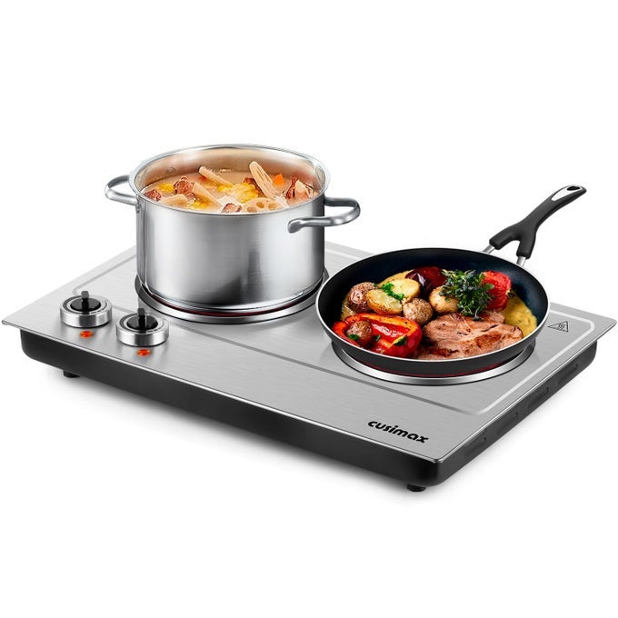 HOT PLATE DUAL INFRARED BURNER ELECTRIC CERAMIC GLASS STOVEADJUSTABLE TEMPERATURE CONTROLSTAINLESS STEELCOMPATIBLE OF ALL COOKWAREEASY CLEAN FOR HOME DORM OFFICE