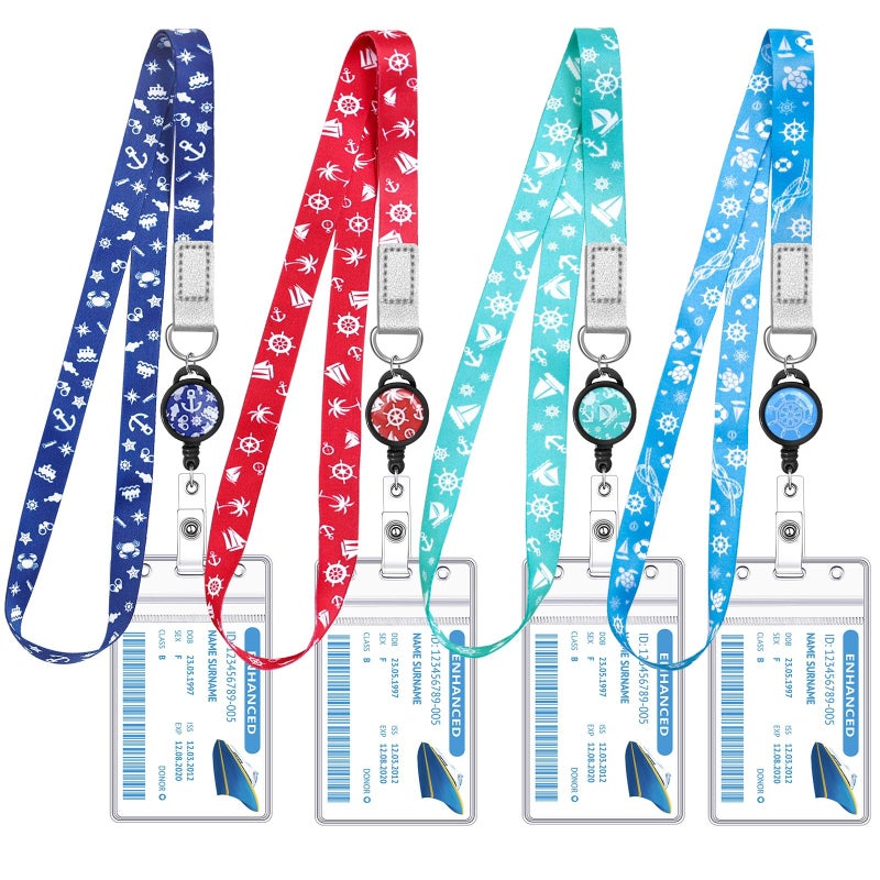 HONSIO 4 Pack Cruise Lanyard for Ship Cards Lanyards with Retractable Badge Reels Waterproof ID Badge Holder, 2026 Cruise Essentials Accessories - Image 1