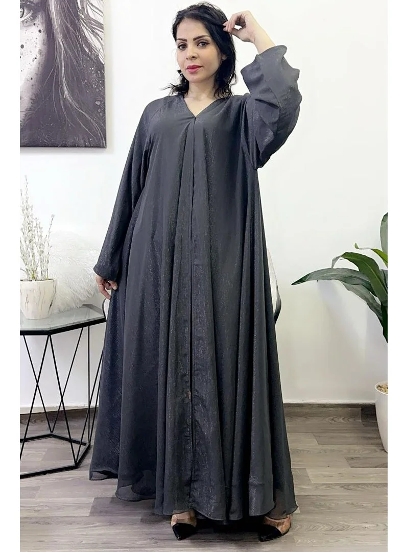 Fashion Line Abaya Shining Jorzet V-Neck Kuwait Closh Brown
