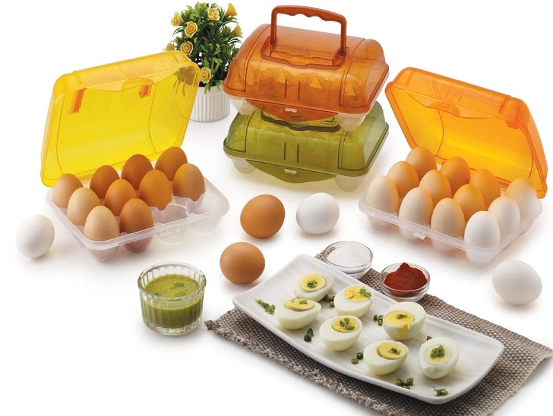Areo Egg basket with handle for Fridge and Oven Egg Storage Box Egg Storage Container 1 pc 12 egg slot any colour will be sent as per availability - Image 1