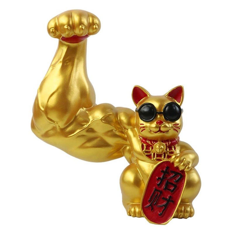 Prettyia Giant Hand Muscle Arm Figurine Sculptures Head Vigorously Opening Gift Shop Sculptures Fortune Wealth Welcoming Cat Ornament Decor  Golden Luck