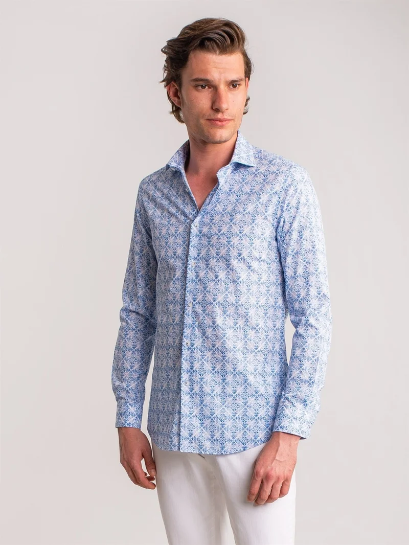 دوفي Blue Men's Slim Fit Paul Collar Long Sleeve Shirt