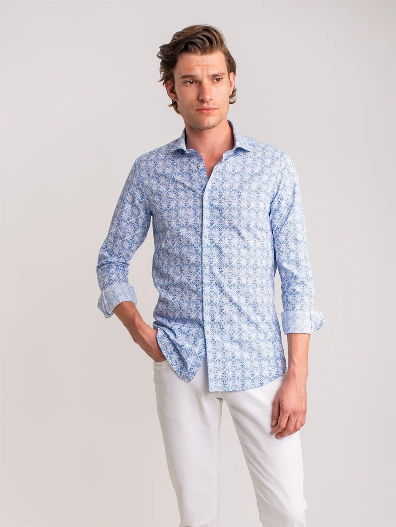 دوفي Blue Men's Slim Fit Paul Collar Long Sleeve Shirt