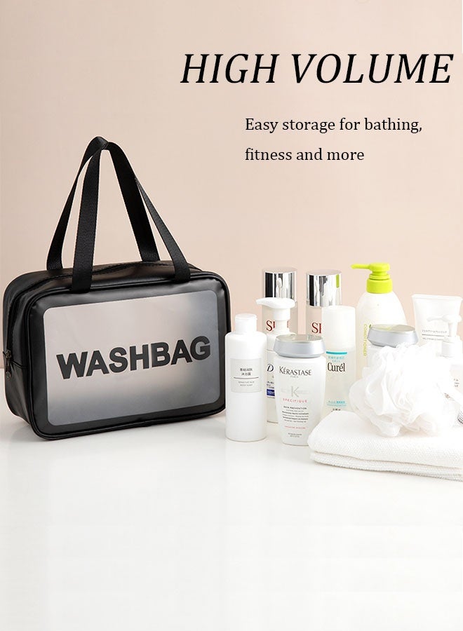 Translucent Waterproof Makeup Cosmetic Bag Travel Organizer for Accessories, Portable PVC Wash Bag Travel Business Vacation Bathroom Organizer（Black-L) - Image 3