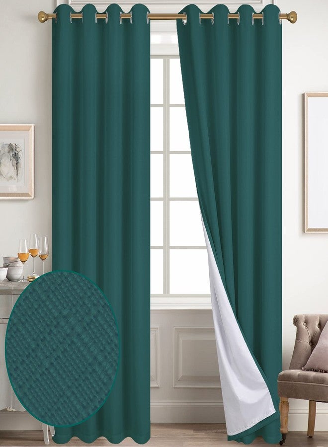 Diraysid 100% Blackout Curtains Sea Teal Linen Curtains for Bedroom Grommet Thermal Insulated Room Darkening Drapes (2 Panels, W52 x L84 Inch) - Image 2