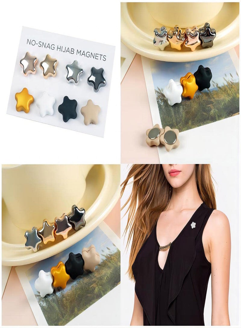 Magnetic Hijab Pins Set, 8 Pairs in Matte and Metallic Colors, Versatile Scarf Fasteners for Women, Strong Hold for Shawls and Scarves, Stylish Star Shape Design - Image 3