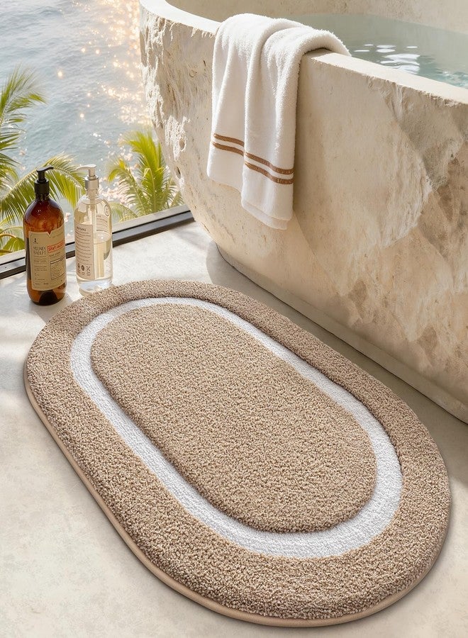 LUMI Bath Mat Oval Bathroom Rug, 20"x32" Non Slip Washable Bathroom Mats, Premium Water Absorbent Shower Rug for Accessories Decor, Khaki - Image 1
