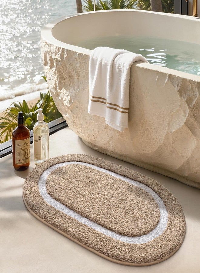 LUMI Bath Mat Oval Bathroom Rug, 20"x32" Non Slip Washable Bathroom Mats, Premium Water Absorbent Shower Rug for Accessories Decor, Khaki - Image 5