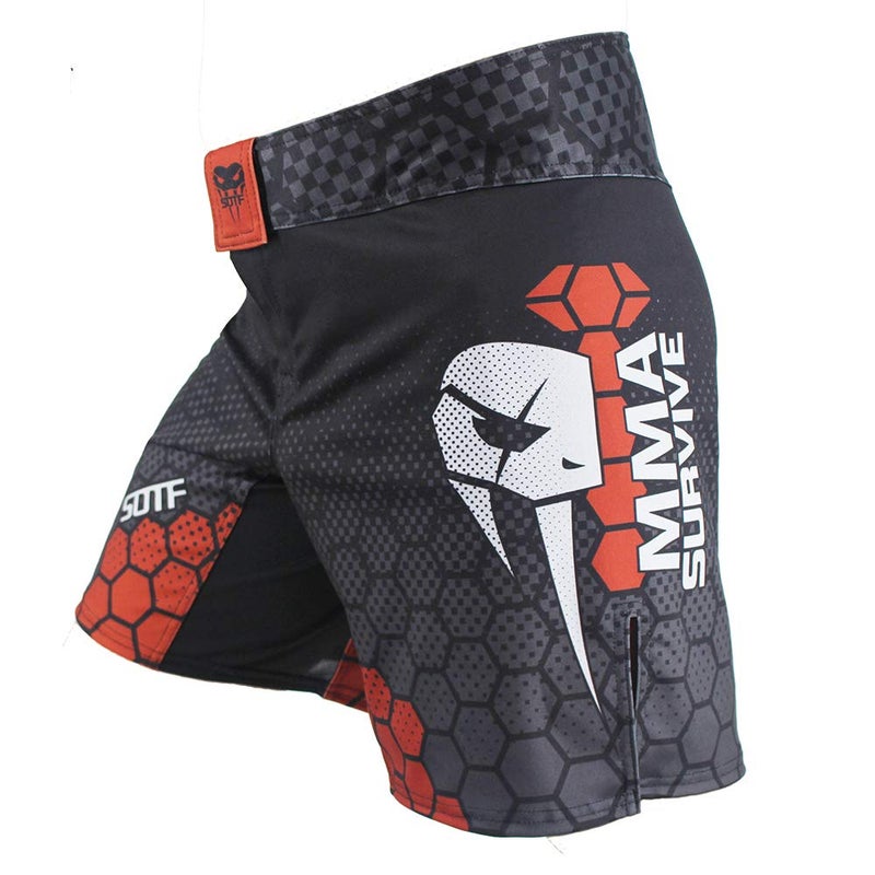 SOTF Boxing Shorts for Men Training Fight Shorts Men MMA BJJ Shorts No Gi with Pocket Black Red XXL Waist 38.5-40 inch - Image 1