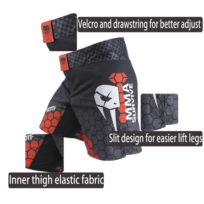 SOTF Boxing Shorts for Men Training Fight Shorts Men MMA BJJ Shorts No Gi with Pocket Black Red XXL Waist 38.5-40 inch - Image 3