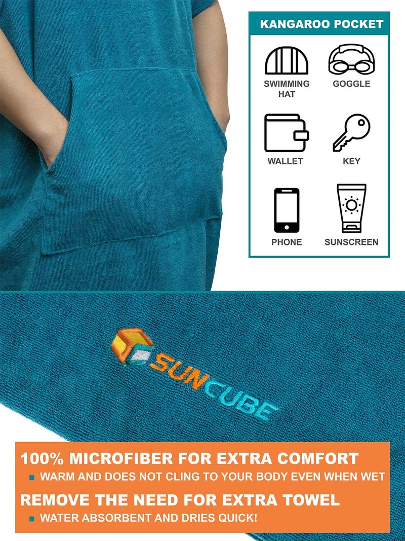 Suncube SUN CUBE Surf Poncho Changing Robe with Hood, Thick Quick Dry Microfiber Wetsuit Changing Towel for Surfing Beach Swim Outdoor Sports Men, Absorbent Wearable Towel Cover Up, Turquoise Sea Blue - Image 3