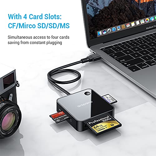 AROPANA SD Card Reader USB 3.0 Card Hub Adapter 5Gbps Read 4 Cards Simultaneously CF CFI TF SDXC SDHC SD MMC Micro SDXC Micro SD Micro SDHC MS UHS-I for Windows Mac Linux - Image 2