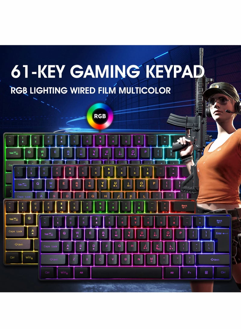 Excefore 60% Wired Gaming Keyboard, RGB Backlit Ultra-Compact Mini Keyboard, Waterproof Mini Compact 61 Keys Keyboard for PC/Mac Gamer, Typist, Travel, Easy to Carry on Business Trip(Black) - Image 4