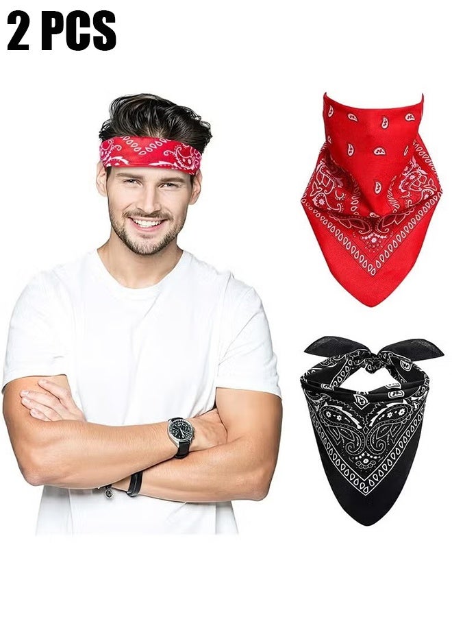 HY 2 Pcs Paisley Bandanas -Head Scarf for Men and Women - Versatile Polyester-Cotton Headscarves for Parties and Cowboy Style - Image 1