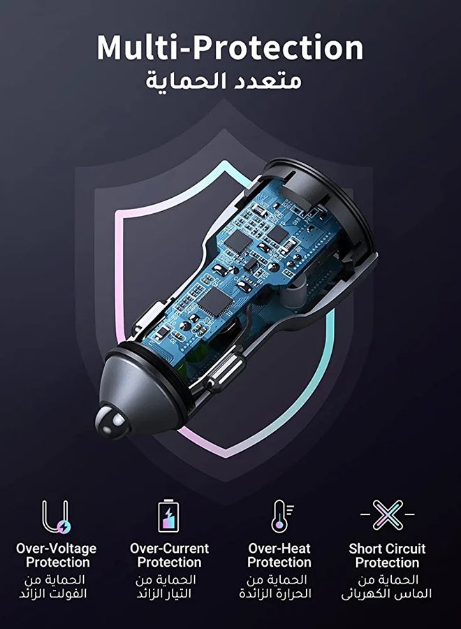 Ugreen 52.5W 2-Ports Fast Car Charger USB-C PD30W & USB-A SCP 22.5W For tablets / Phones - Image 5