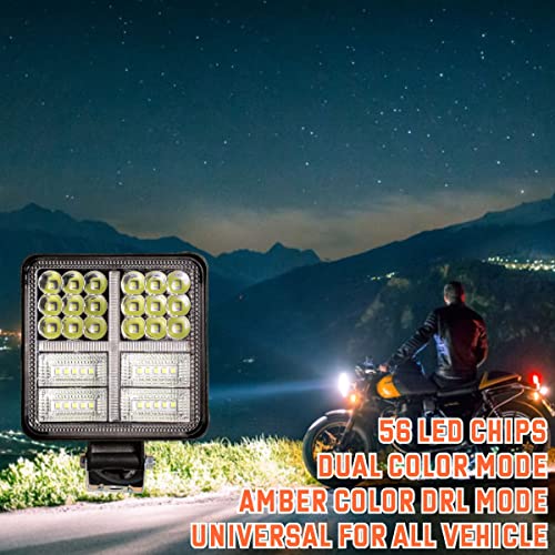 Asryd 56 LED Square Flood & DRL Lights White/Amber Light With Blinking Flasher Beam Off Road Driving Lamp Cree Waterproof 12V (Pack of 2) For Suzuki Hayabusa - Image 2