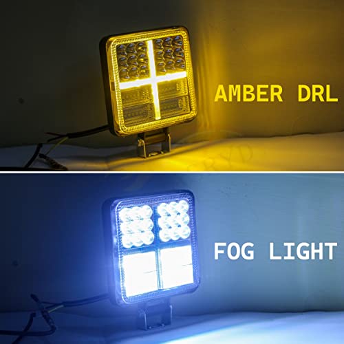 Asryd 56 LED Square Flood & DRL Lights White/Amber Light With Blinking Flasher Beam Off Road Driving Lamp Cree Waterproof 12V (Pack of 2) For Suzuki Hayabusa - Image 4