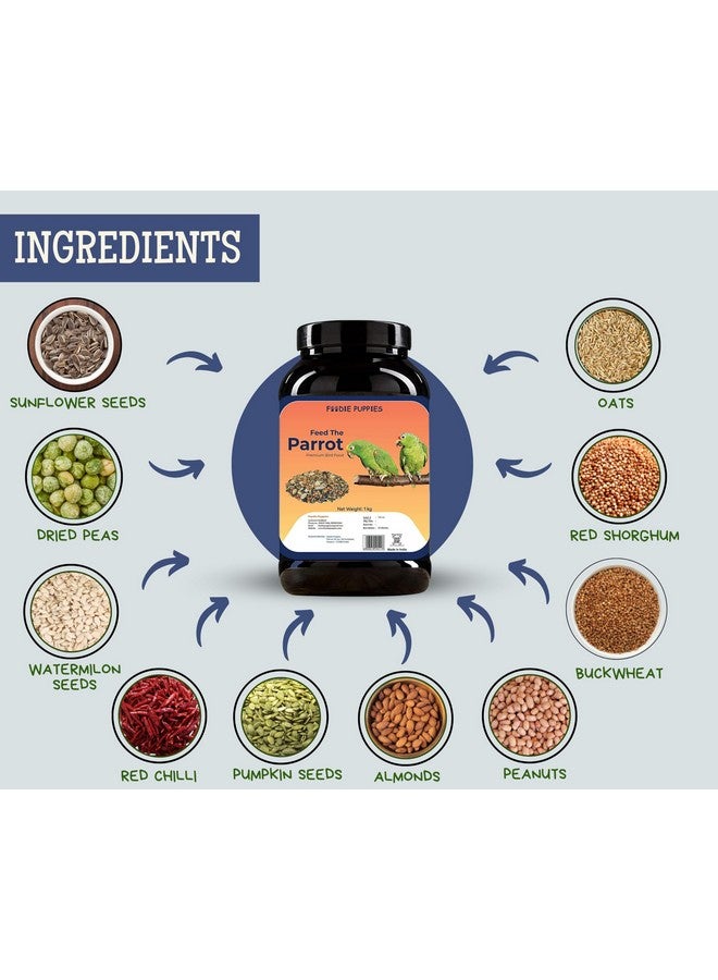 Parrot Bird Food For Big Parrot Birds - (1Kg, Container) Mix Seeds Fortified With Almonds, Peanuts, Pumpkin Seeds & Red Chillis For African Grey, Macaw, Cockatoo, Indian & Other Parrots - Image 5