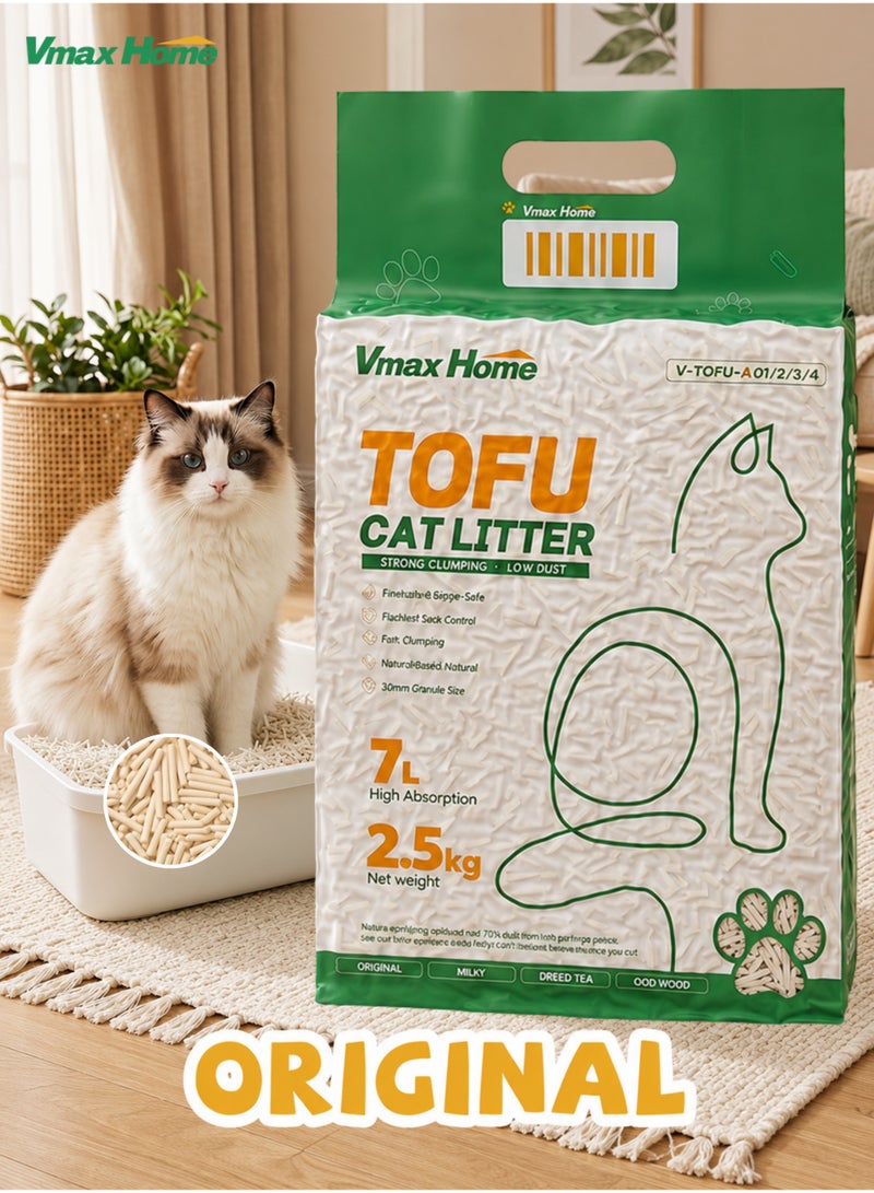 Vmax Home 7L, 2.5KG, Tofu Cat Litter Original Scented, Natural Clumping Cat Litter, Low Dust, Flushable, Strong Odor Control, Soft Pellet Cat Sand, Anti Tracking - Image 1