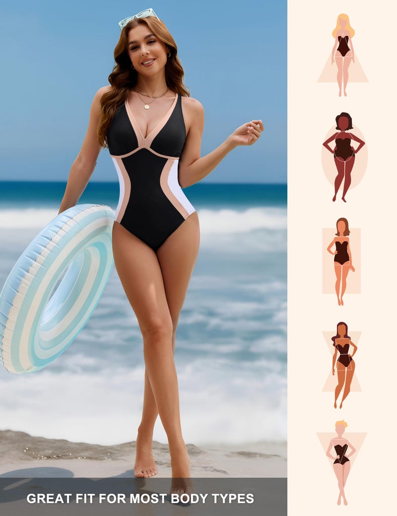BMJL Womens One Piece Swimsuit Slimming Tummy Control Bathing Suit Color Block Shapewear Swim Suits 2025(M,Black) - Image 5