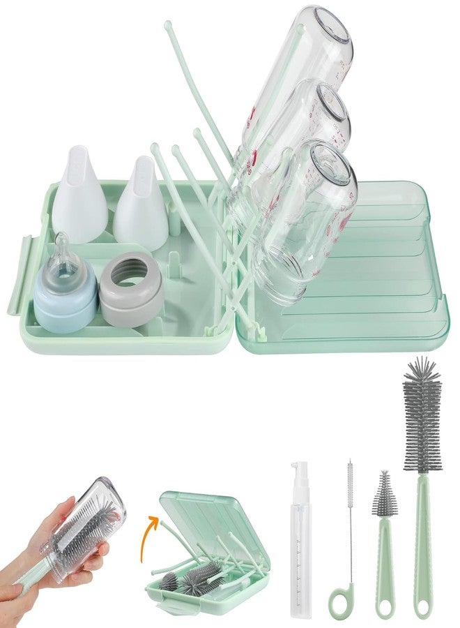 Onomie 6 in 1 Baby Bottle Cleaner Set with Drying Rack,Silicone Baby Bottle,Straw Brush,Nipple Brush,Soap Dispenser and Storage Box, Portable Essentials for Home&Travel (Green) - Image 1