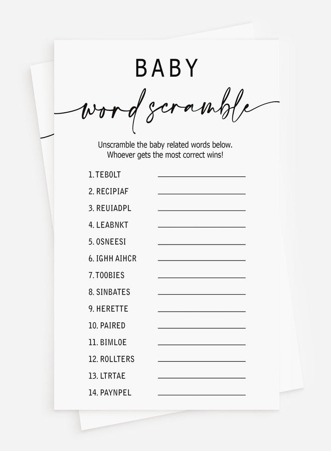 All-Ewired-Up All Ewired Up 50 Baby Shower Word Scramble Game (50-Cards) Fun Baby Shower Game Activity, Gender Neutral Boy or Girl, Minimalist - Image 1