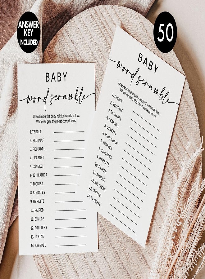 All-Ewired-Up All Ewired Up 50 Baby Shower Word Scramble Game (50-Cards) Fun Baby Shower Game Activity, Gender Neutral Boy or Girl, Minimalist - Image 3