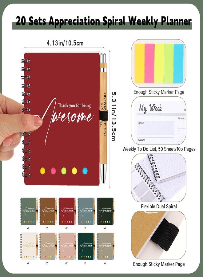 Moinchore 20 Sets Employee Appreciation Gift Bulk for Office Nurse Teacher Thank You Being Awesome Weekly Planner Notebook Pen Sticky Notepad for Staff Coworker Graduation (Bamboo,Retro Color) - Image 2