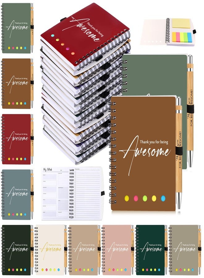 Moinchore 20 Sets Employee Appreciation Gift Bulk for Office Nurse Teacher Thank You Being Awesome Weekly Planner Notebook Pen Sticky Notepad for Staff Coworker Graduation (Bamboo,Retro Color) - Image 1