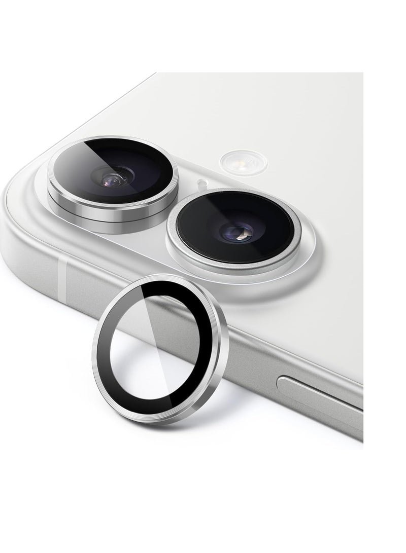 Camera Lens Protector For iPhone 16/iPhone 16+ Plus, [Keep Original Shooting] Tempered Glass Screen Protector Metal Individual Camera Cover, Case Friendly (Silver)  - Image 1