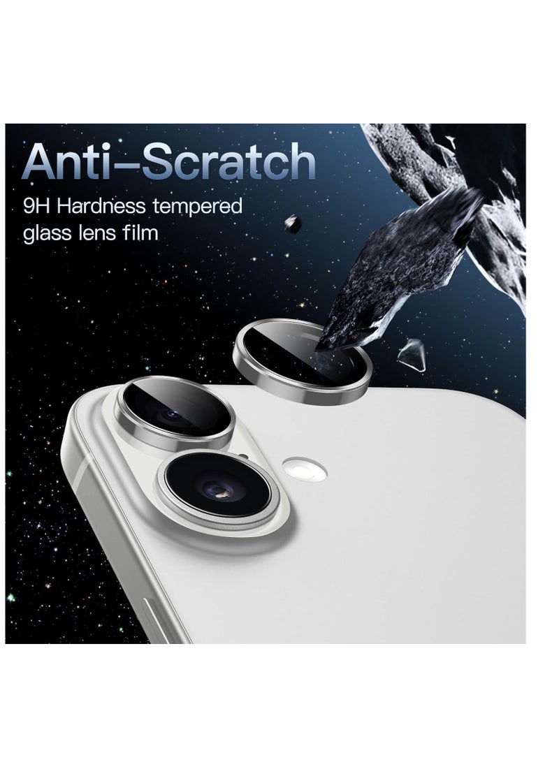 Camera Lens Protector For iPhone 16/iPhone 16+ Plus, [Keep Original Shooting] Tempered Glass Screen Protector Metal Individual Camera Cover, Case Friendly (Silver)  - Image 3