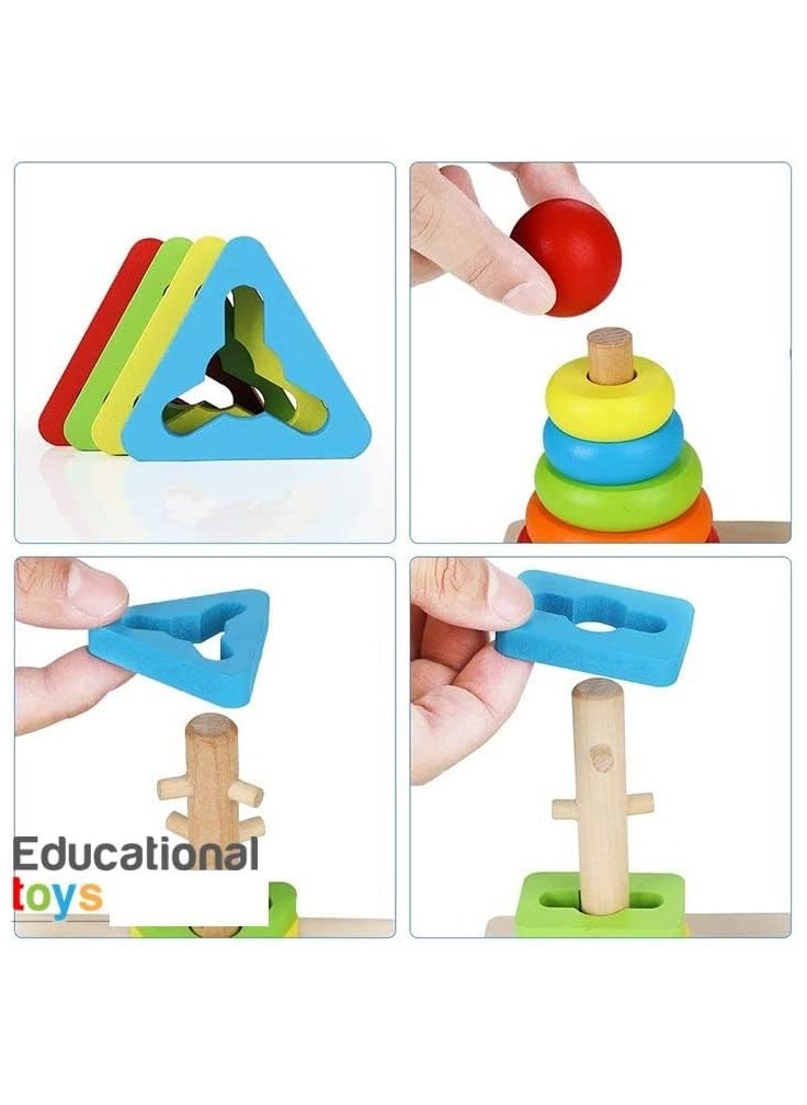 VIO - Montessori Toys for Toddlers Educational Puzzles Rainbow Wooden Sorting Stacking Activity Blocks Sensory 2 3 4 Year Olds Building Motor Skills Development Cognitive Preschoolers Math Teaching Aids Baby Shape Early Learning ​Blocks Intelligent Matching Puzzle Children Rings Toy Classic Stacker ​Color Recognition Birthday Gifts Boys Girls Party Favors - Image 1