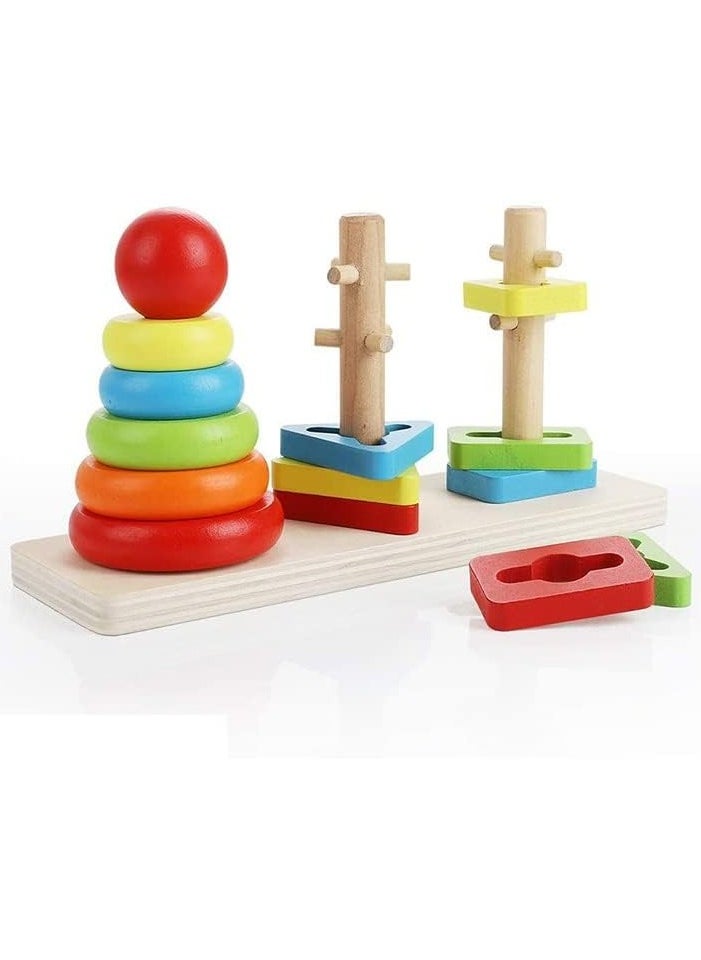 VIO - Montessori Toys for Toddlers Educational Puzzles Rainbow Wooden Sorting Stacking Activity Blocks Sensory 2 3 4 Year Olds Building Motor Skills Development Cognitive Preschoolers Math Teaching Aids Baby Shape Early Learning ​Blocks Intelligent Matching Puzzle Children Rings Toy Classic Stacker ​Color Recognition Birthday Gifts Boys Girls Party Favors - Image 1