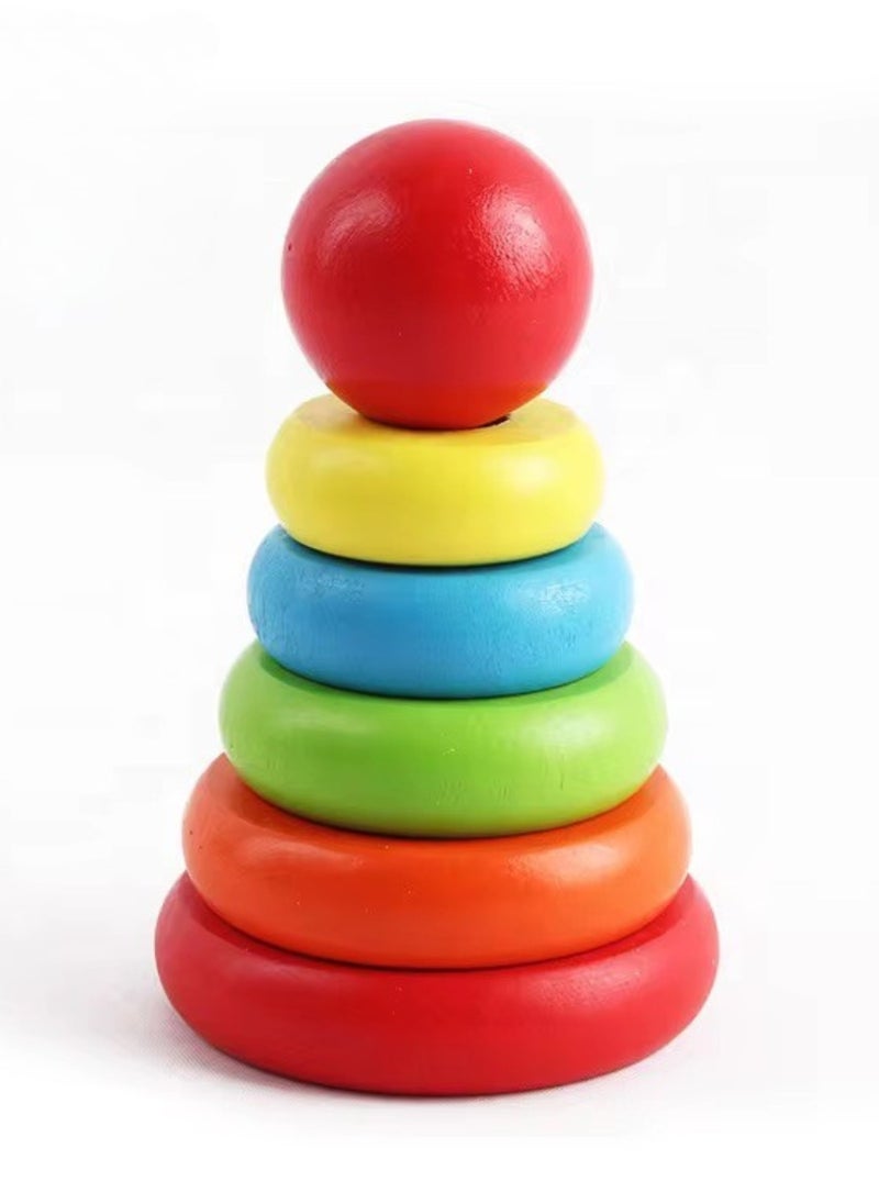 VIO - Montessori Toys for Toddlers Educational Puzzles Rainbow Wooden Sorting Stacking Activity Blocks Sensory 2 3 4 Year Olds Building Motor Skills Development Cognitive Preschoolers Math Teaching Aids Baby Shape Early Learning ​Blocks Intelligent Matching Puzzle Children Rings Toy Classic Stacker ​Color Recognition Birthday Gifts Boys Girls Party Favors - Image 1