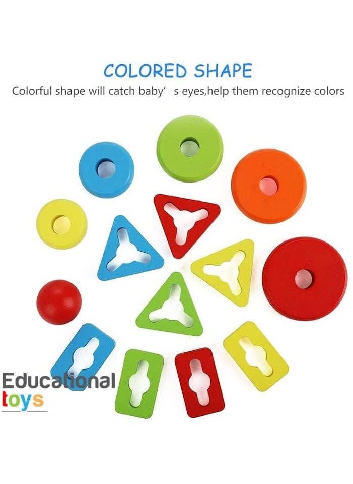 VIO - Montessori Toys for Toddlers Educational Puzzles Rainbow Wooden Sorting Stacking Activity Blocks Sensory 2 3 4 Year Olds Building Motor Skills Development Cognitive Preschoolers Math Teaching Aids Baby Shape Early Learning ​Blocks Intelligent Matching Puzzle Children Rings Toy Classic Stacker ​Color Recognition Birthday Gifts Boys Girls Party Favors - Image 1