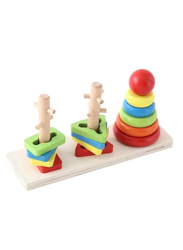 VIO - Montessori Toys for Toddlers Educational Puzzles Rainbow Wooden Sorting Stacking Activity Blocks Sensory 2 3 4 Year Olds Building Motor Skills Development Cognitive Preschoolers Math Teaching Aids Baby Shape Early Learning ​Blocks Intelligent Matching Puzzle Children Rings Toy Classic Stacker ​Color Recognition Birthday Gifts Boys Girls Party Favors - Image 1