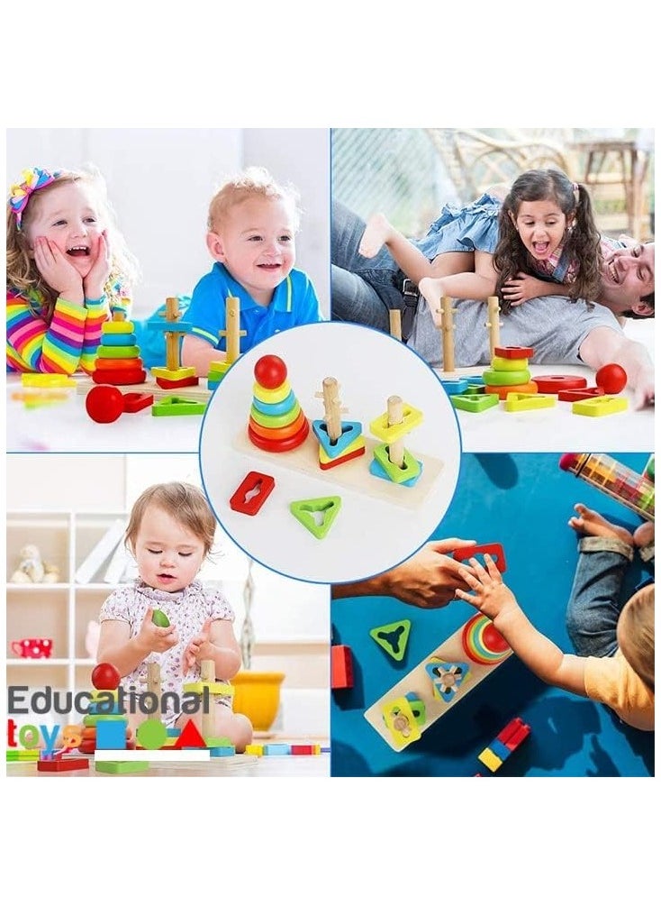 VIO - Montessori Toys for Toddlers Educational Puzzles Rainbow Wooden Sorting Stacking Activity Blocks Sensory 2 3 4 Year Olds Building Motor Skills Development Cognitive Preschoolers Math Teaching Aids Baby Shape Early Learning ​Blocks Intelligent Matching Puzzle Children Rings Toy Classic Stacker ​Color Recognition Birthday Gifts Boys Girls Party Favors - Image 1