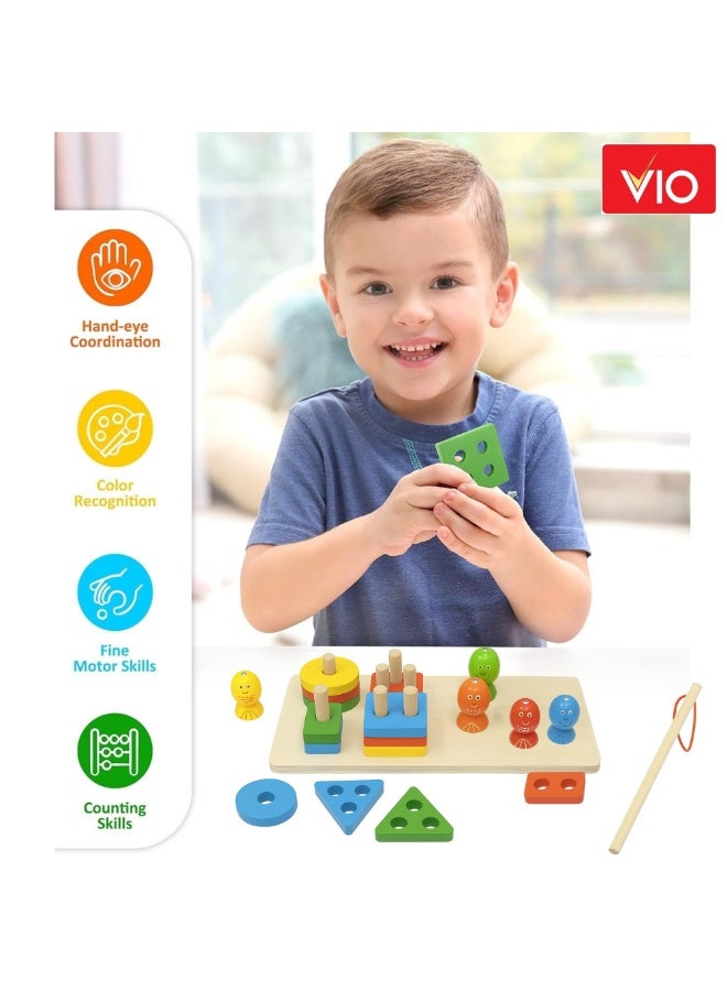 فيو لعبة صيد مغناطيسية خشبية 2 في 1 مع لعبة فرز الأشكال للأطفال الصغار، مغناطيسات ضفدع خشبية لتعلم الصيد، وترتيب الألوان، وألغاز مونتيسوري التعليمية لرياض الأطفال، لتنمية المهارات الحركية الكبيرة والدقيقة للأطفال من سن 3 إلى 5 سنوات، تحتوي على ألوان وأشكال للفرز، لعبة تعليمية حسية لرياض الأطفال، نشاط مطابقة المهارات الحركية، هدية عيد ميلاد أو تذكارات للحفلات للأولاد والبنات - Image 3