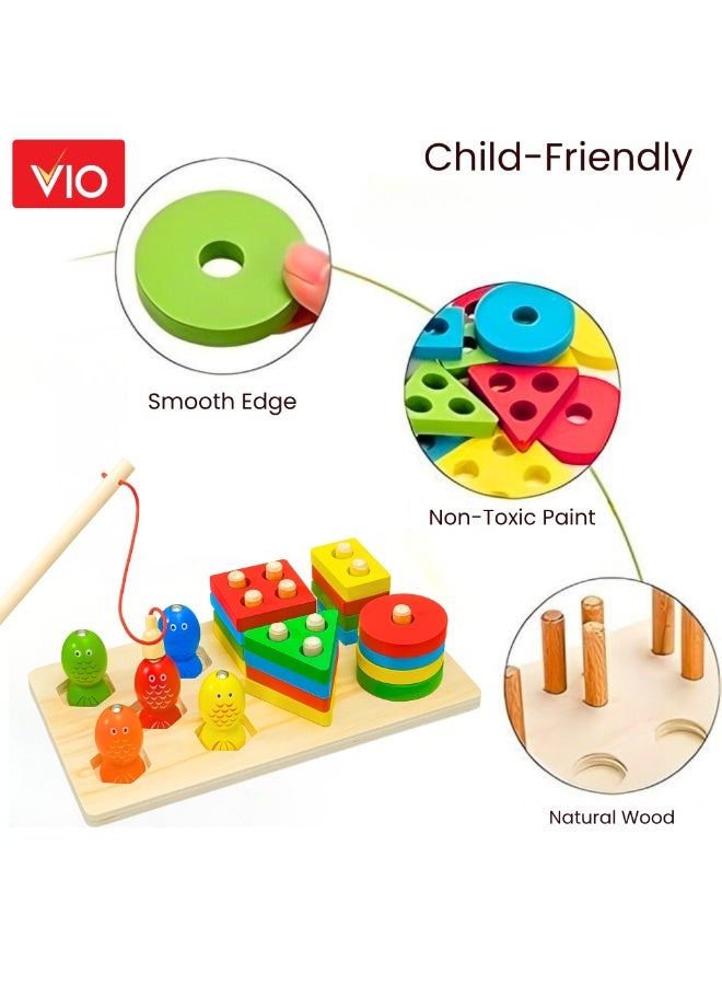 فيو لعبة صيد مغناطيسية خشبية 2 في 1 مع لعبة فرز الأشكال للأطفال الصغار، مغناطيسات ضفدع خشبية لتعلم الصيد، وترتيب الألوان، وألغاز مونتيسوري التعليمية لرياض الأطفال، لتنمية المهارات الحركية الكبيرة والدقيقة للأطفال من سن 3 إلى 5 سنوات، تحتوي على ألوان وأشكال للفرز، لعبة تعليمية حسية لرياض الأطفال، نشاط مطابقة المهارات الحركية، هدية عيد ميلاد أو تذكارات للحفلات للأولاد والبنات - Image 2
