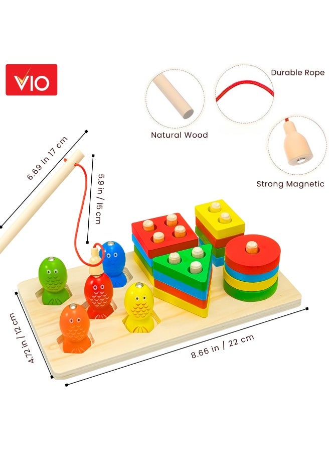 فيو لعبة صيد مغناطيسية خشبية 2 في 1 مع لعبة فرز الأشكال للأطفال الصغار، مغناطيسات ضفدع خشبية لتعلم الصيد، وترتيب الألوان، وألغاز مونتيسوري التعليمية لرياض الأطفال، لتنمية المهارات الحركية الكبيرة والدقيقة للأطفال من سن 3 إلى 5 سنوات، تحتوي على ألوان وأشكال للفرز، لعبة تعليمية حسية لرياض الأطفال، نشاط مطابقة المهارات الحركية، هدية عيد ميلاد أو تذكارات للحفلات للأولاد والبنات - Image 4
